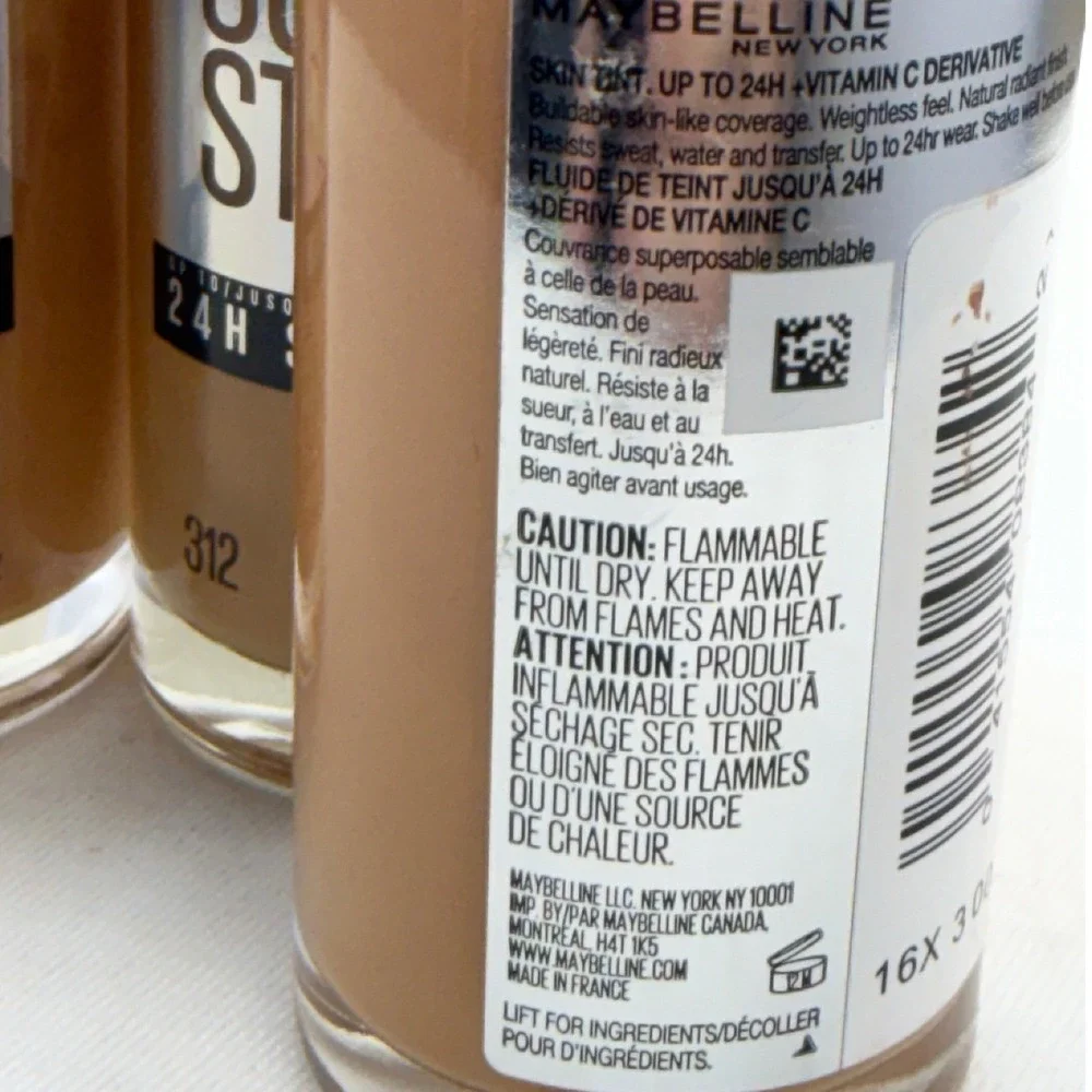Maybelline Super Stay 24H Skin Tint Vitamin C Foundation Shade 312 30ml Lot of 3